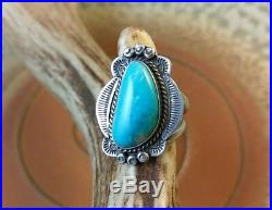 Emma Lincoln Turquoise Sterling Silver hand stamped Flower Ring signed size 8.25
