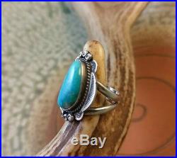 Emma Lincoln Turquoise Sterling Silver hand stamped Flower Ring signed size 8.25
