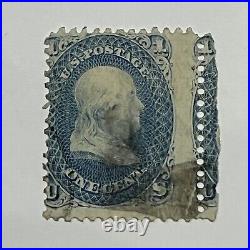 Error Misperf 1861 U. S. 1c Benjamin Franklin Stamp #63 Without Grill