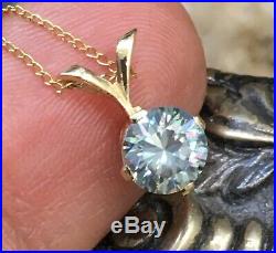 Estate Solid/stamped 14 K Gold 1 Ct Vivid Blue Diamond Moi Solitaire Necklace