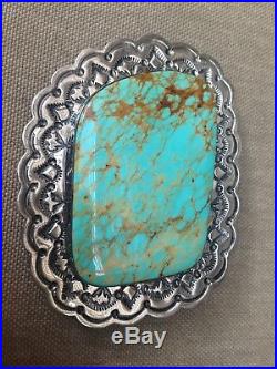 Estate Vintage Navajo Stamped Sterling Silver turquoise belt belt buckle