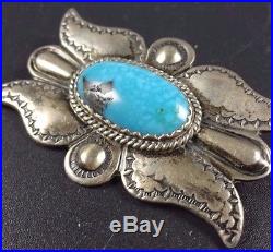 Exquisite Vintage NAVAJO Hand Stamped Sterling Silver & Turquoise PIN/BROOCH