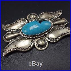 Exquisite Vintage NAVAJO Hand Stamped Sterling Silver & Turquoise PIN/BROOCH