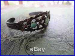 FRED HARVEY ERA OLD PAWN INDIAN ARROW STAMP WORK Sterling Turquoise Bracelet