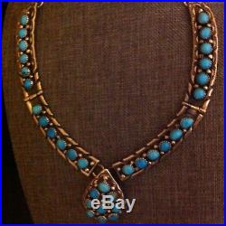 Fabulous Old Pawn D. Signed Turquoises &Stamped Sterling Silver Necklace
