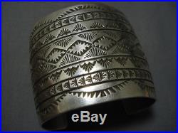Fabulous Vintage Navajo Sterling Silver Deep Stamps Bracelet Old Cuff