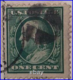 Franklin 1 Cent Stamp Used Fancy Cancellation, Mailed In 1909