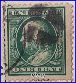 Franklin 1 Cent Stamp Used Fancy Cancellation, Mailed In 1909