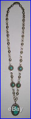 Fred Harvey Era Navajo Stamped Turquoise & Sterling Link Necklace L391