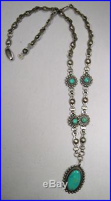 Fred Harvey Era Navajo Stamped Turquoise & Sterling Link Necklace L391