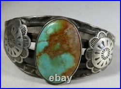 Fred Harvey Era Sterling Silver and Turquoise Cuff with Stamped Conchos