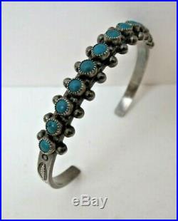 Fred Harvey Navajo Sterling Silver Turquoise Snake Eyes Stamped Cuff Bracelet