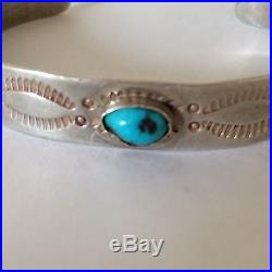 Fred Harvey Vintage Navajo Cuff Bracelet Sterling Silver Turquoise Stamped 9.7g