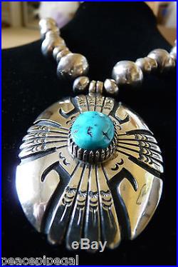 GENUINE VINTAGE TOMMY SINGER TURQUOISE NECKLACE STAMPED BEADS OLD Tc SIGNATURE