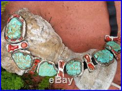 Gale Self Choctaw Concho Belt Raw Turquoise, Coral, 14K, Hand Stamping
