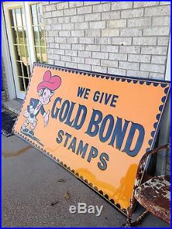 Gold Bond Stamps Sign Embossed Non Porcelain Metal Store Grocery Robertson Sign