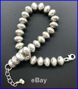 Gorgeous Hand Stamped Navajo Sterling Silver Pearl Bead Bracelet Signed Vintage