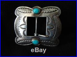 Gorgeous OLD Navajo Silver Natural Turquoise Buckle EXC! Beautiful Stamping