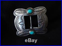Gorgeous OLD Navajo Silver Natural Turquoise Buckle EXC! Beautiful Stamping
