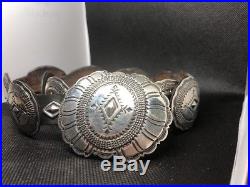 Gorgeous Old Pawn Signed 16 Stamped Sterling Silver Concho Belt- 38 Long