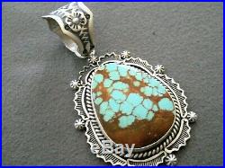 HAROLD JOE Native American Number 8 Turquoise Sterling Silver Stamped Pendant