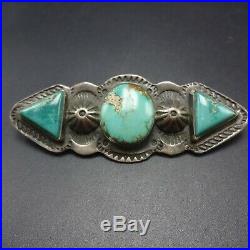 HARVEY ERA Vintage NAVAJO Hand-Stamped Sterling Silver TURQUOISE PIN/BROOCH