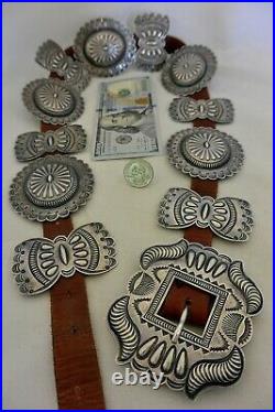 HEAVY 16oz KIRK SMITH Navajo CONCHO BELT Sterling Silver Revival Stamping buckle