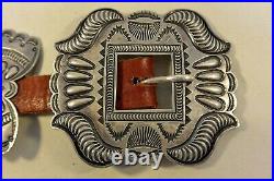 HEAVY 16oz KIRK SMITH Navajo CONCHO BELT Sterling Silver Revival Stamping buckle