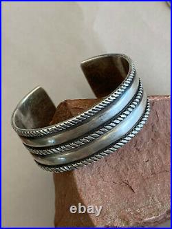 HEAVY Carved & Stamped Coin Silver Bracelet by Creek Silversmith Jesse Robbins