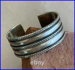 HEAVY Carved & Stamped Coin Silver Bracelet by Creek Silversmith Jesse Robbins