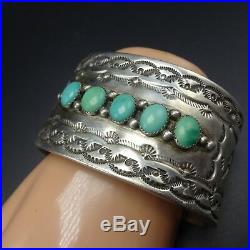 HEAVY Vintage NAVAJO Hand-Stamped Sterling Silver & TURQUOISE Cuff BRACELET 157g