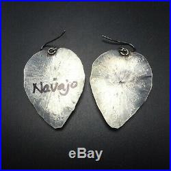 HUGE HEARTS Vintage NAVAJO Hand-Stamped Sterling Silver TURQUOISE EARRINGS