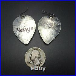 HUGE HEARTS Vintage NAVAJO Hand-Stamped Sterling Silver TURQUOISE EARRINGS