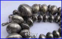 HUGE OLD Native American Stamped Sterling Silver Bench Bead Pearls Necklace 119g