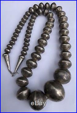 HUGE OLD Native American Stamped Sterling Silver Bench Bead Pearls Necklace 165g
