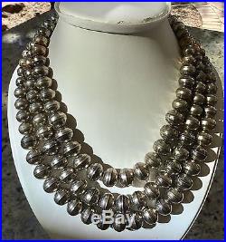 HUGE STAMPED 3 STRAND STERLING SILVER NAVAJO PEARL CHOKER BEADS NECKLACE 16mm