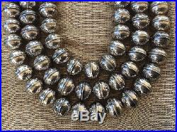 HUGE STAMPED 3 STRAND STERLING SILVER NAVAJO PEARL CHOKER BEADS NECKLACE 16mm
