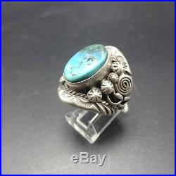 HUGE Vintage NAVAJO Hand-Stamped Sterling Silver and TURQUOISE RING size 8