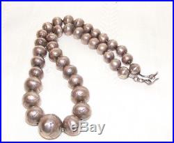 Hand Stamped Bench Navajo Pearls Graduated Sterling Silver Bead Necklace 17
