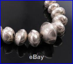 Handmade Sterling Silver Native American Old Pawn Hand Stamped Bead Necklace 24