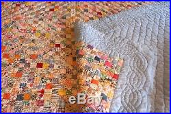 Handmade Vintage Quilt 1 Square Postage Stamp Feed Sack One Patch Work 81x91