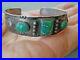 Harvey Era Native American Green Turquoise Sterling Silver Stamped Cuff Bracelet