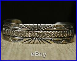 Heavy Native American Navajo Stamped Sterling Silver Cuff Bracelet by Ray Tafoya