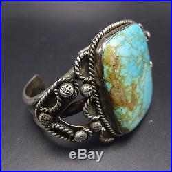 Heavy Vintage 1940s NAVAJO Hand Stamped Sterling Silver TURQUOISE Cuff BRACELET