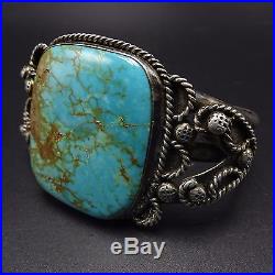 Heavy Vintage 1940s NAVAJO Hand Stamped Sterling Silver TURQUOISE Cuff BRACELET