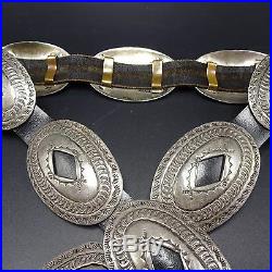 Heavy Vintage NAVAJO Hand Stamped Sterling Silver CONCHO BELT 1st Phase Revival