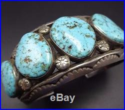 Heavy Vintage NAVAJO Hand Stamped Sterling Silver & TURQUOISE Cuff BRACELET 112g