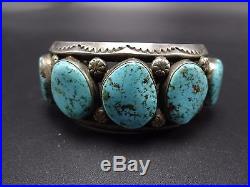 Heavy Vintage NAVAJO Hand Stamped Sterling Silver & TURQUOISE Cuff BRACELET 112g