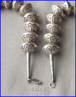Heavy Vintage Silver Stamped Bead Navajo Pearls Necklace 221.2 Grams