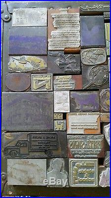 Huge Lot 128 Vintage Wood Metal Printing Press Block Stamp Ink Plate Advertismen